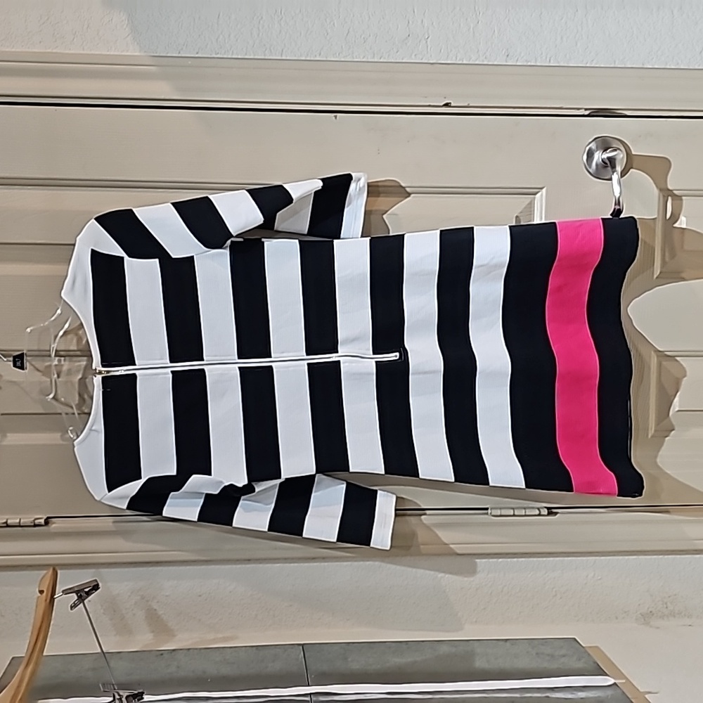 Almost Famous Black White Striped Midi Dress with Pink Band - Picture 5 of 7